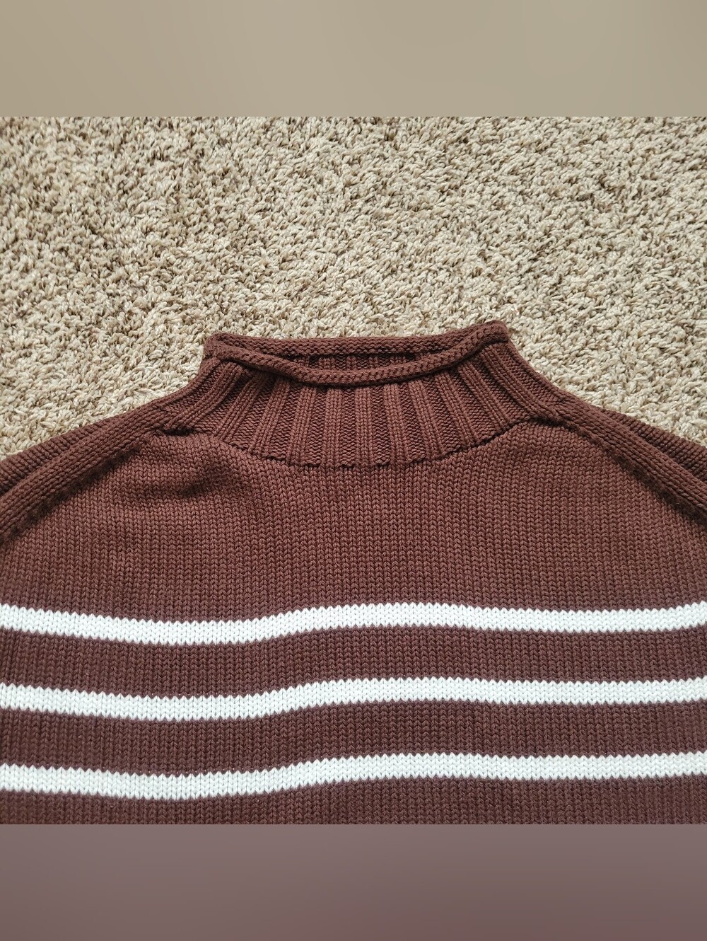 J. Crew 2025 Rollneck Sweater Brown White Stripe Striped 100% Cotton Size XS - Picture 4 of 9
